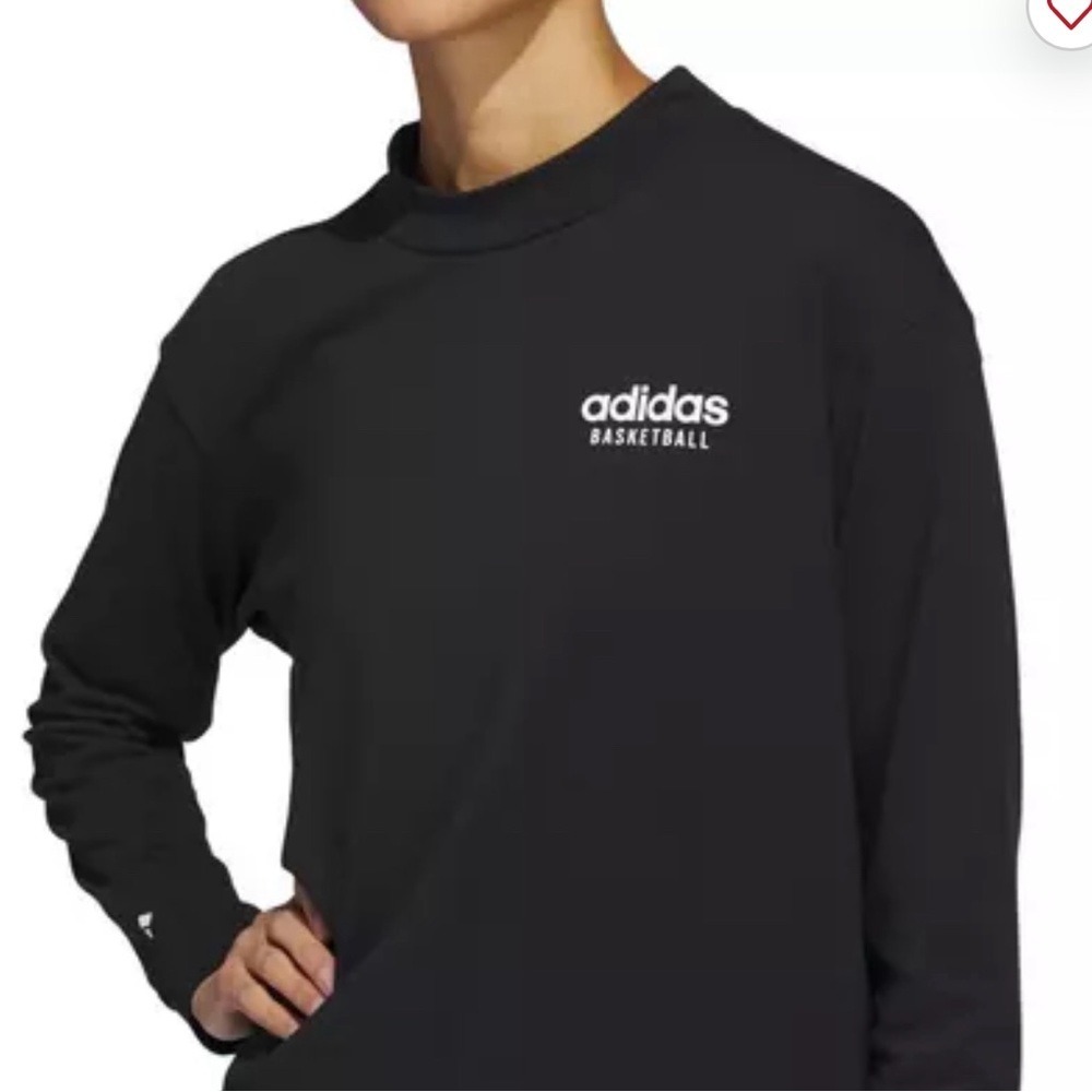 Adidas Basketball Long Sleeve Mock Neck Top Black Athletic Performance Size‎ M